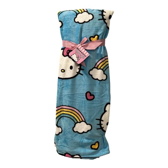 Hello Kitty Blue Rainbow Throw Blanket 60 X 70 inches Blue NEW - Picture 6 of 6